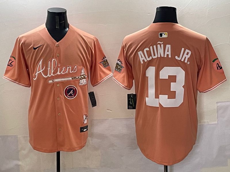 Men Atlanta Braves #13 Acuna jr Orange Five generations Joint Name 2025 Nike MLB Jersey style 8